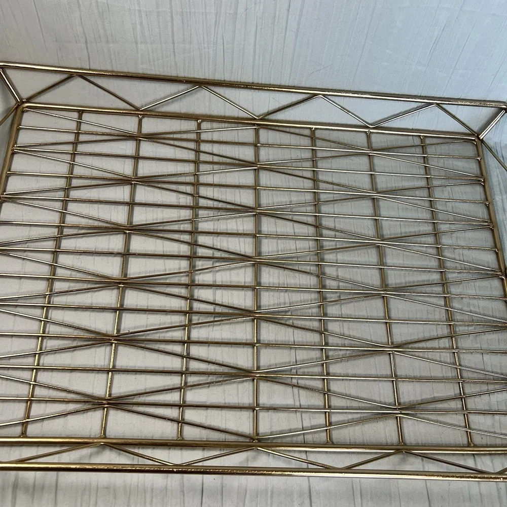 Brass Gold Tone Tabletop Diamond Pattern Tray Handles 19 X 13